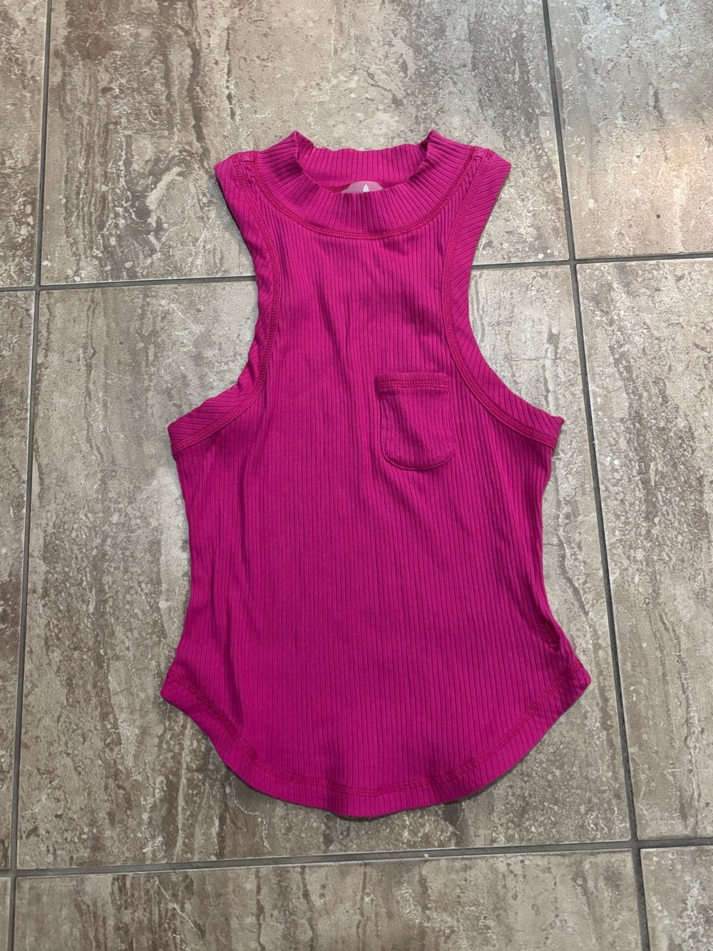 Free People Movement Wishful magenta ribbed knit high neck tank top with pocket